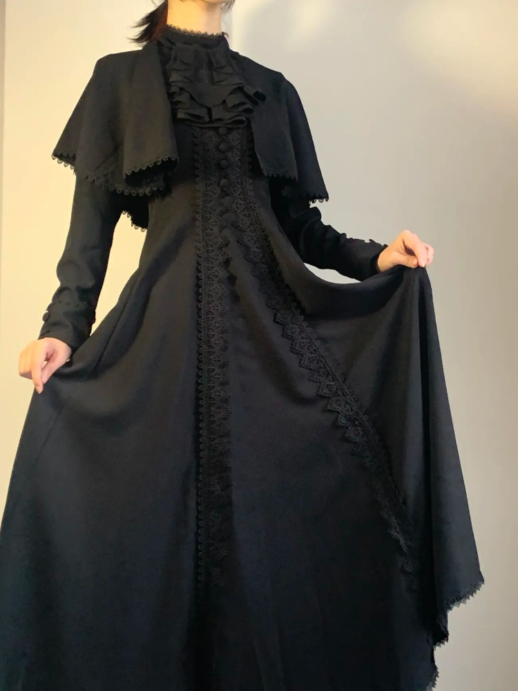 Vintage Fashion Ai - Japanese Gothic Black Elegant Women Dress