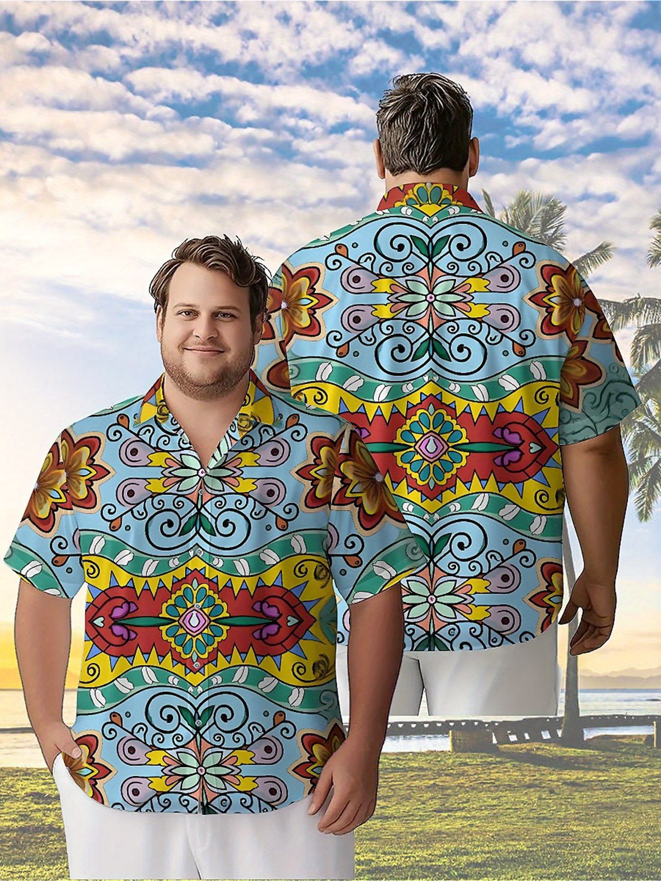 Printed Floral Shirt - Men's Plus Size Hawaiian Shirts Floral