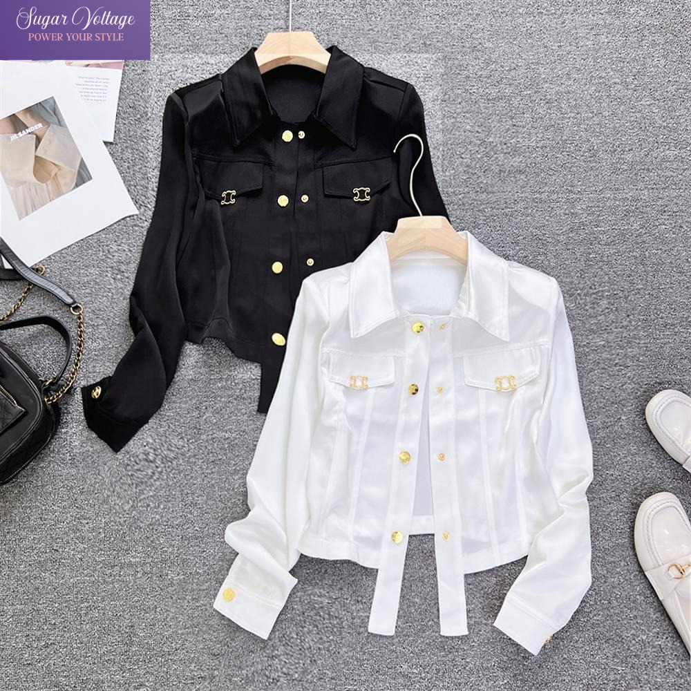 Vintage Fashion Jacket - French Elegant Satin Blouse Jacket Women