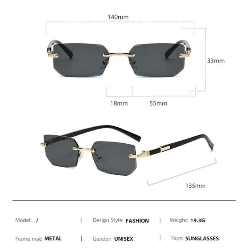 Rimless Cut Edge Rectangle Sun - Vintage Fashion Y2K incelemesi ve fiyatı
