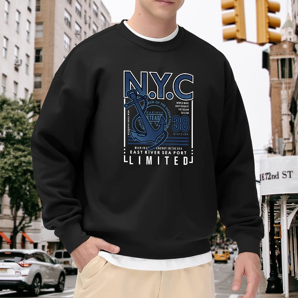 Men's Black Crew Neck Loose Sw - Vintage Fashion Nyc incelemesi ve fiyatı