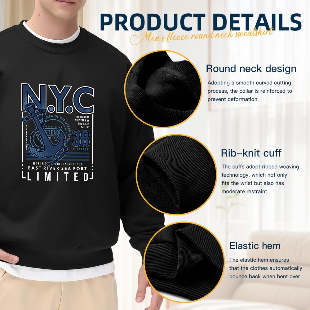 Men's Black Crew Neck Loose Sw - Vintage Fashion Nyc incelemesi ve fiyatı