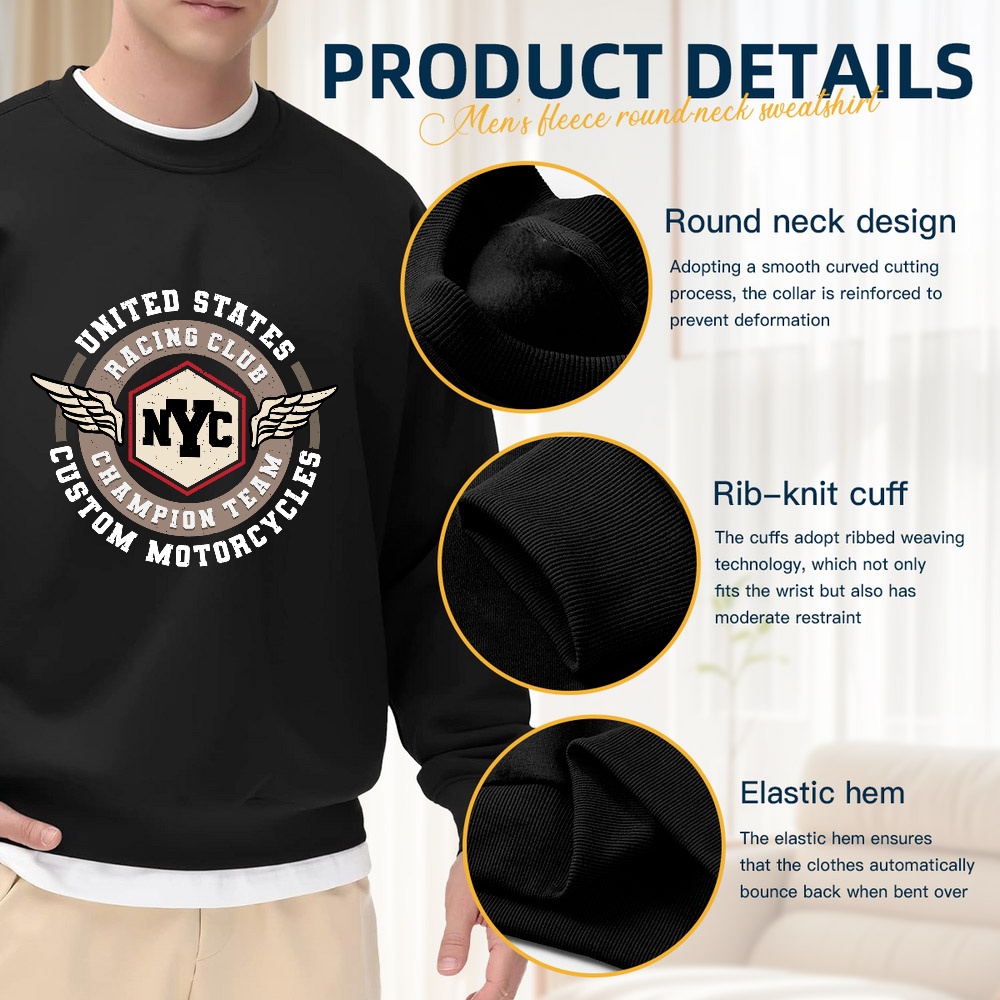 Men's Black Crew Neck Sweatshi - Vintage Fashion Nyc incelemesi ve fiyatı