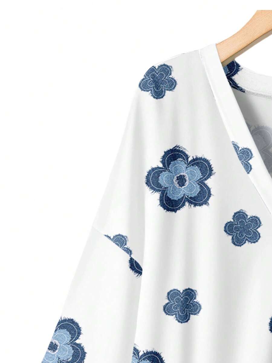 Floral Print Plus Size V-Neck  - Printed Floral Shirt incelemesi ve fiyatı