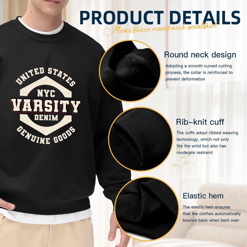 Men's Black Crew Neck Pullover - Vintage Fashion Nyc incelemesi ve fiyatı
