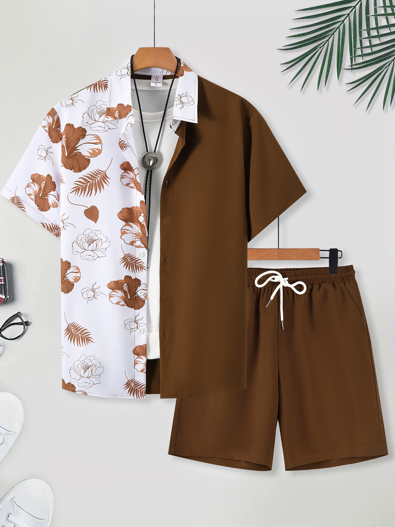 Men's Brown & White Color Bloc - Printed Floral Shirt incelemesi ve fiyatı