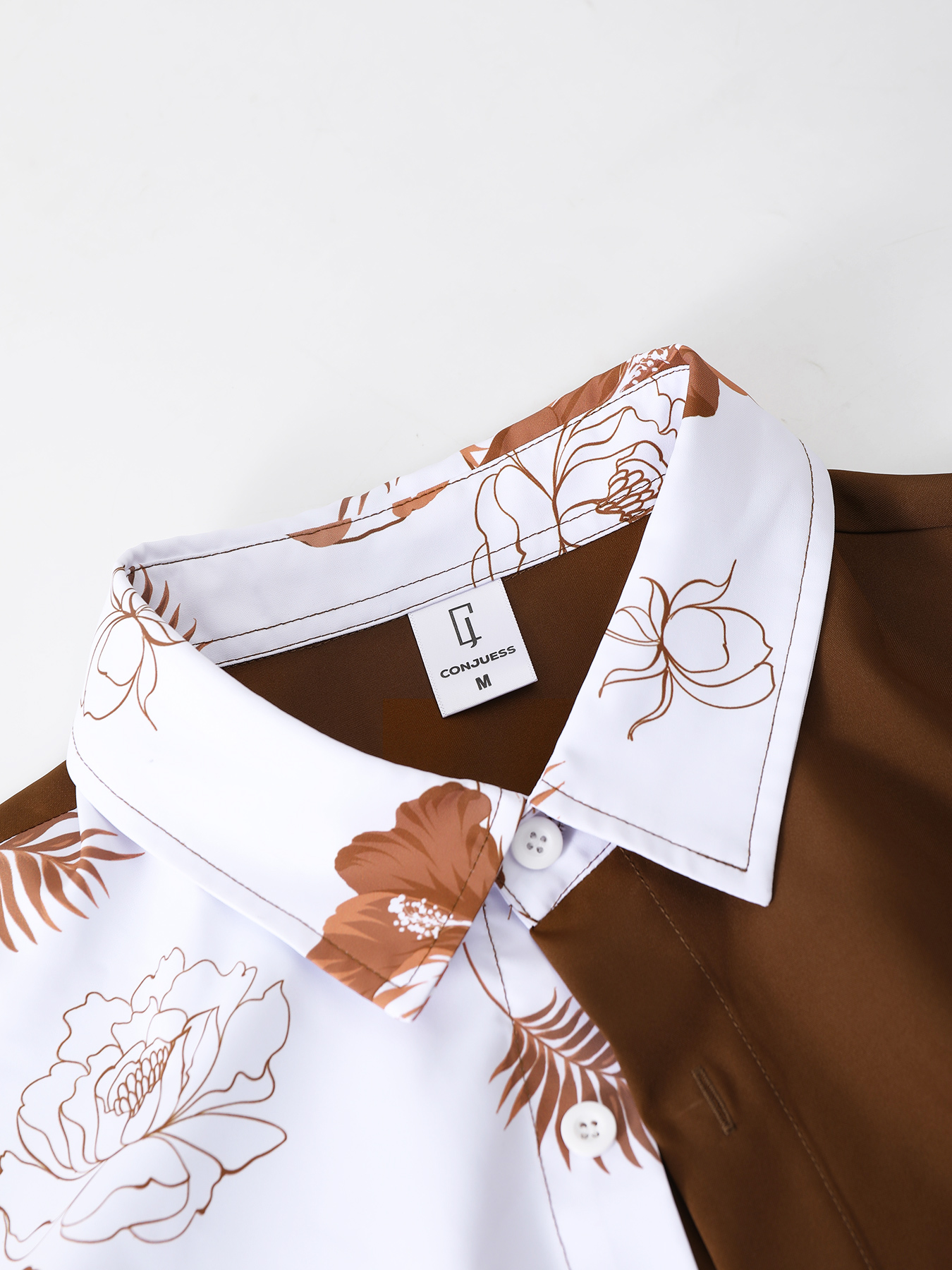 Men's Brown & White Color Bloc - Printed Floral Shirt incelemesi ve fiyatı