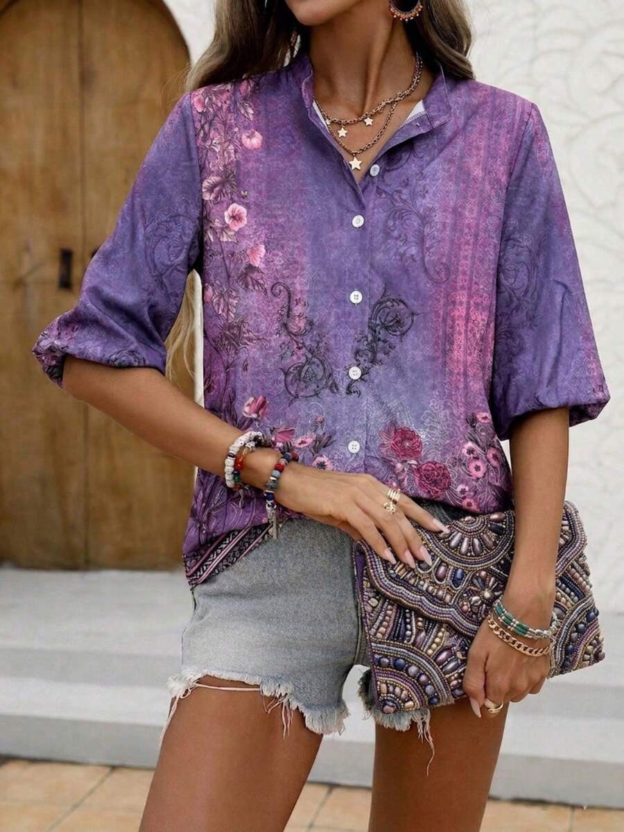Women Vintage Floral Print Thr - Printed Floral Shirt incelemesi ve fiyatı