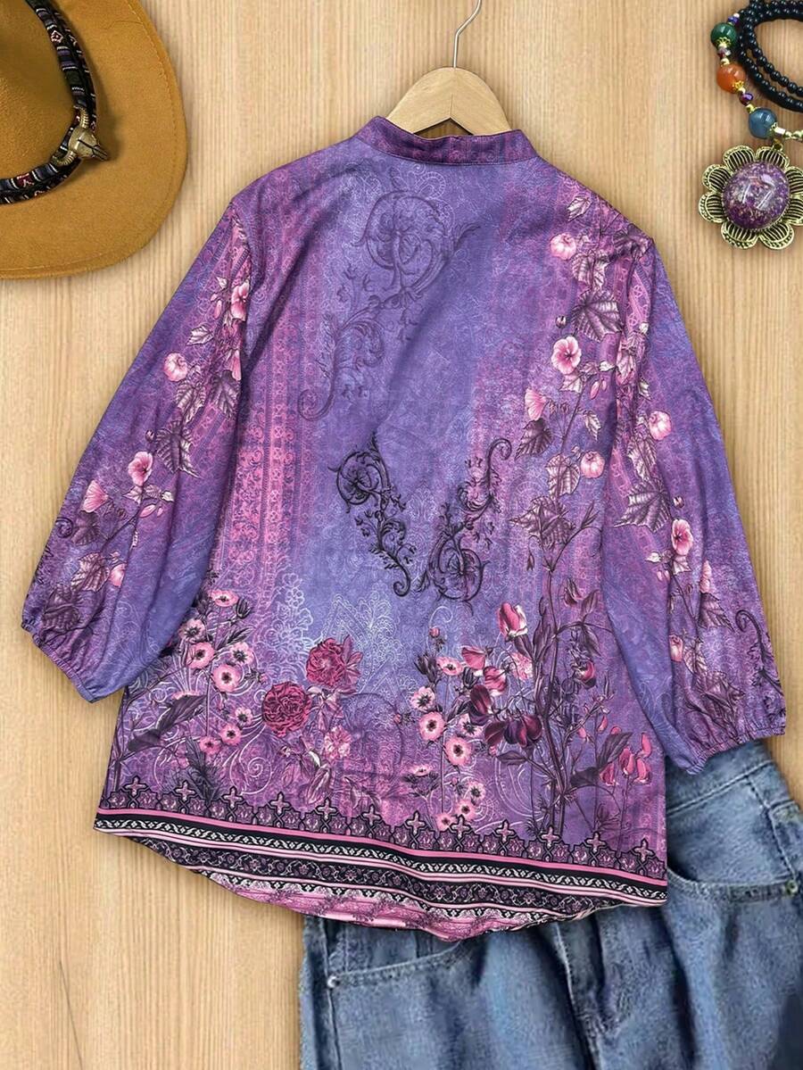 Women Vintage Floral Print Thr - Printed Floral Shirt incelemesi ve fiyatı