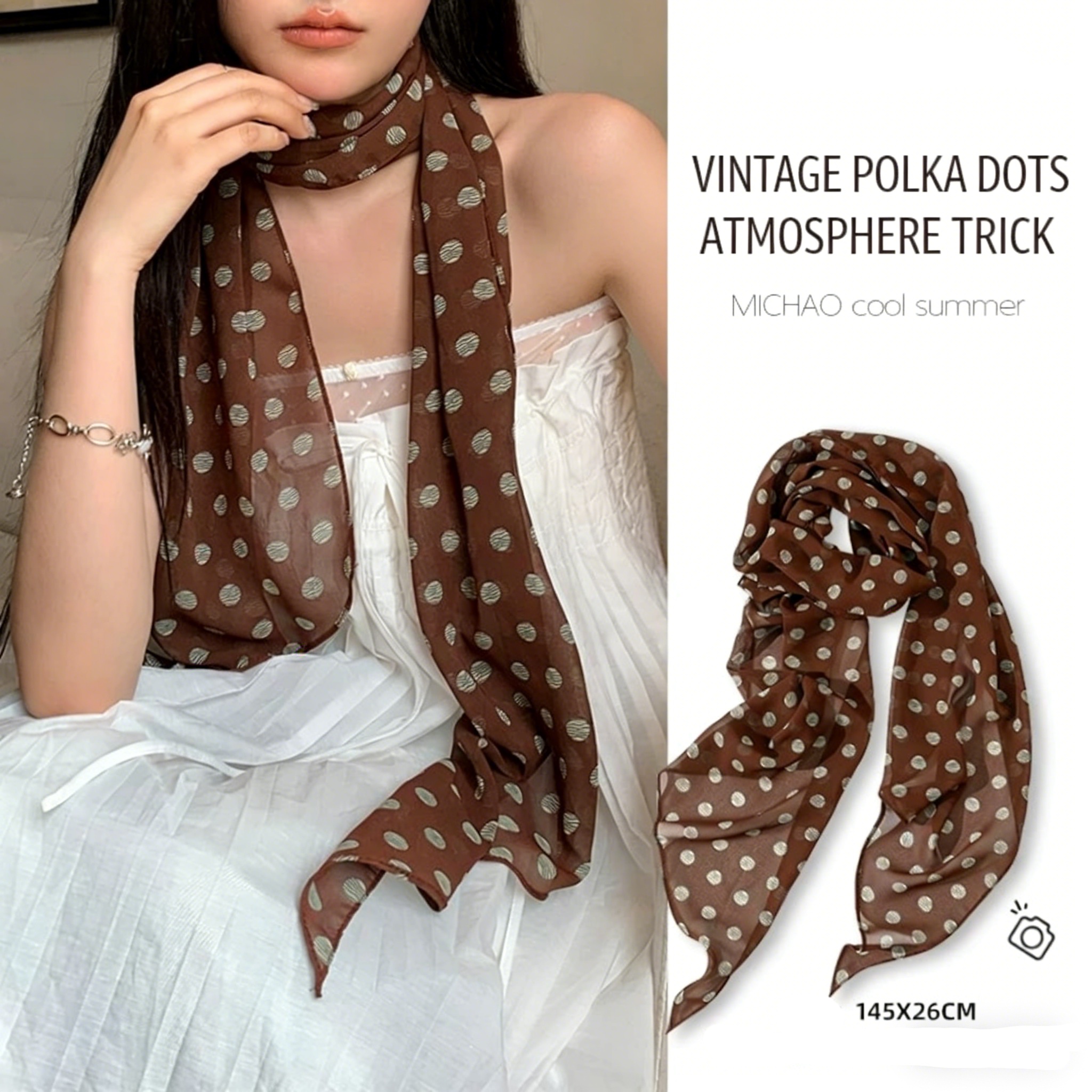 Vintage Polka Dot Chiffon Scar - Vintage Fashion Ai incelemesi ve fiyatı