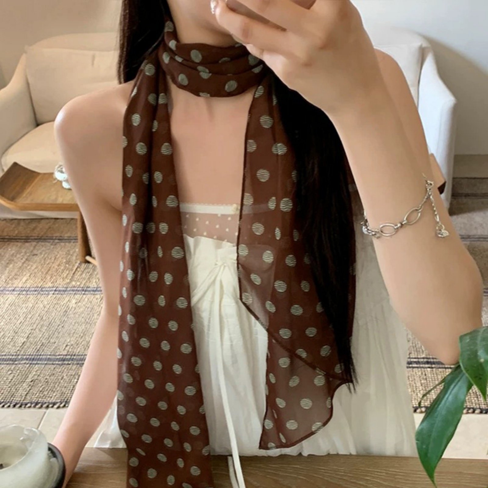 Vintage Polka Dot Chiffon Scar - Vintage Fashion Ai incelemesi ve fiyatı