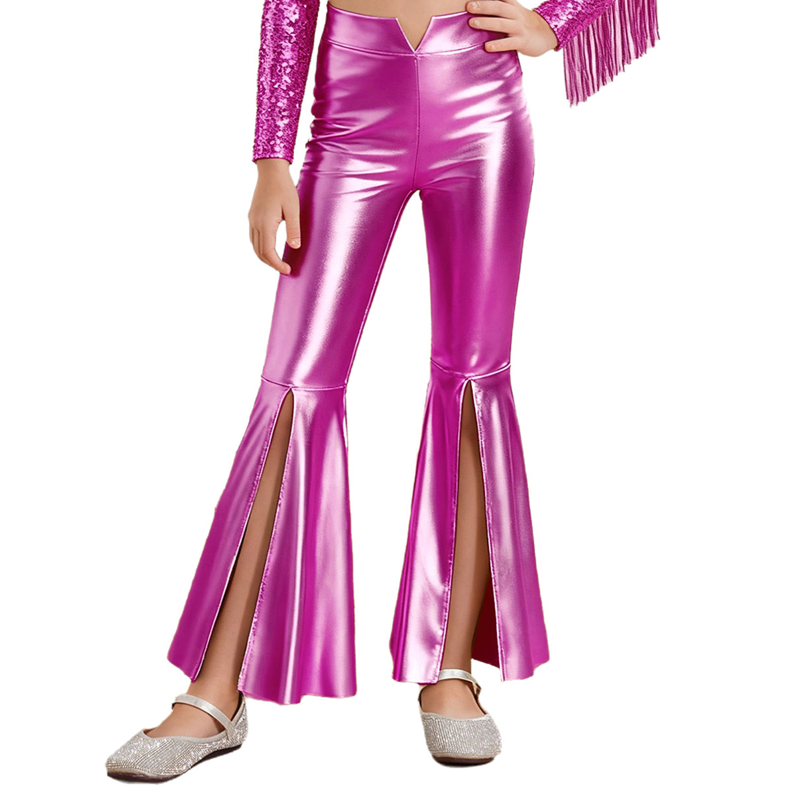 Girls Glossy Metallic Leggings - Wide Leg Trouser 70S incelemesi ve fiyatı