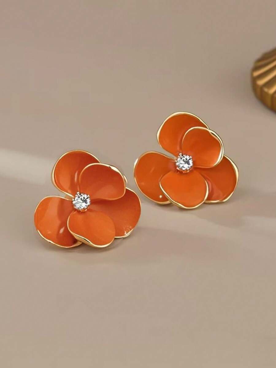 Orange Flower Stud Earrings Wi - Vintage Fashion Center incelemesi ve fiyatı
