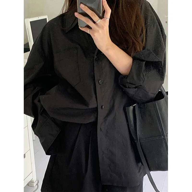 Spring Black Loose Shirt Tops  - Vintage Fashion Trends incelemesi ve fiyatı
