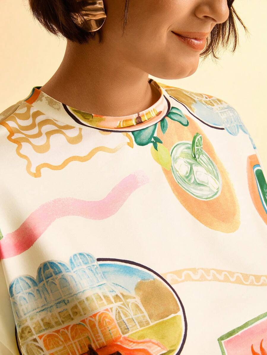 Plus Size Women Round Neck Sho - Printed Floral Shirt incelemesi ve fiyatı