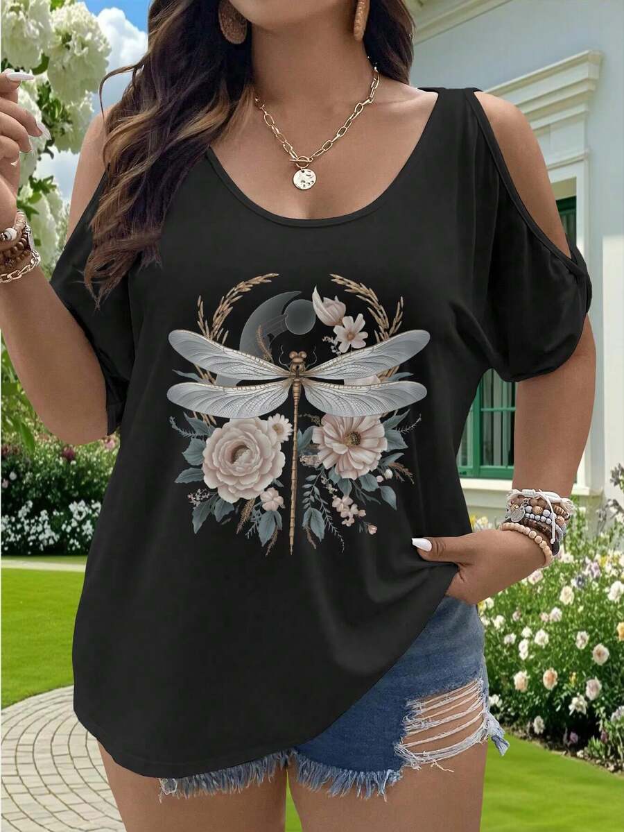 Womens Black Cold Shoulder Dra - Printed Floral Shirt incelemesi ve fiyatı