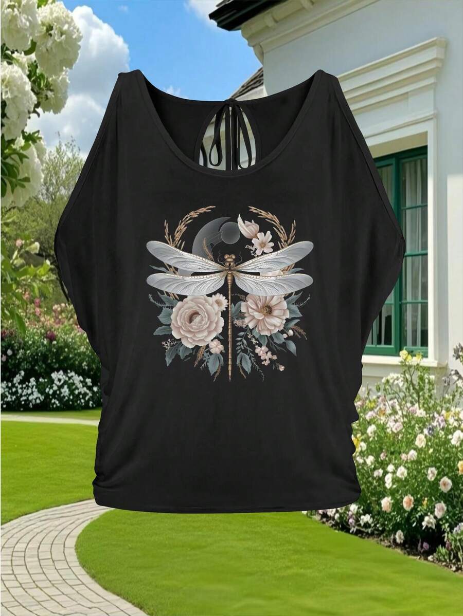 Womens Black Cold Shoulder Dra - Printed Floral Shirt incelemesi ve fiyatı